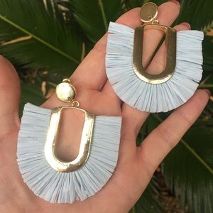 Anthropologie Ellie raffia earrings in blue ice